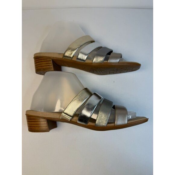 Munro Adrianne Slip-On Taupe Metallic Low Heel Sandals Women Size 8W - Picture 7 of 13